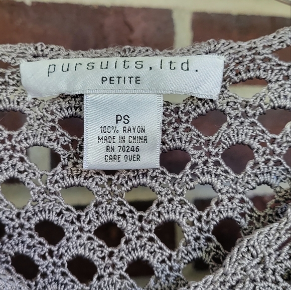 Gray Cardigan Crochet Open Knit Sweater Pursuits PS Petite - Picture 5 of 5